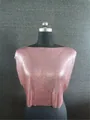 Detail view of pink metallic sequin crop top for music festival and rave outfits. - One Size / Top (Y1355) / Rose Gold