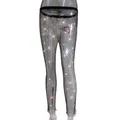 Vista detallada de los sexys leggings de rejilla negros con brillantes diamantes de colores - Talla única / Parte Inferior Extra Larga / Negro