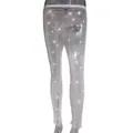 Vista detallada de los diamantes brillantes en este pantalón de rejilla para mujer. - Talla única / Parte Inferior Extra Larga / Blanco