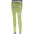 Neon yellow fishnet leggings with sparkling rhinestones for a sexy hollow-out look. - One Size / Extra Long Bottom / Fluorescent Green