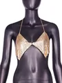 Sparkling gold metallic mesh halter top backless design for nightclub party and rave wear - One Size / Tops / Gold