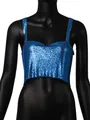 Detailed close-up of shiny blue metal mesh sequin crop top for women sexy party wear - One Size / Tops / Sapphire Blue