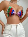 Sexy backless acrylic heart scale crop top with rainbow colorful mirror plates - One Size / Tops / Colorful