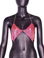 Fashionable pink sequin mesh halter top with gold chain for women party and clubwear - One Size / Tops / Radiant Red-2