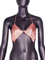 Chic rose gold metallic mesh halter top with sparkling chain detailing for nightclubs - One Size / Tops / Rose Gold