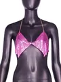 Hot pink metal mesh sequin halter top with backless chain straps for nightclub parties - One Size / Tops / Rose Red