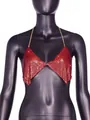 Sparkling red sequin metallic mesh halter top with gold chain straps for night club wear - One Size / Tops / Red