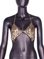 Sparkling leopard print metallic mesh halter top for nightclub and festival outfits - One Size / Tops / Gold Leopard Print