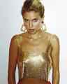 Detail showing texture of sexy gold metallic mesh sequin camisole top for women's party wear - One Size / Tops / Gold