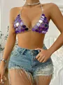 Sexy purple heart-shaped acrylic chain halter top perfect for summer festivals and parties - One Size / Tops / Purple
