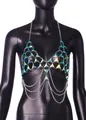 Detailed view of iridescent triangle gem bikini body chain for beach and nightclub wear - One Size / Tops / Cyan