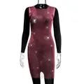 Close-up of elegant pink rhinestone mesh dress with shimmering crystals on white - XS / Tops / Fluorescent Rose Red