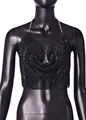 Detail of sexy black metal rhinestone halter top with plunging neckline and backless design - S / Tops / Black