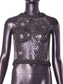 Detail shot of sexy black mesh crop top with sparkling rhinestone embellishments - XS / Tops / Black