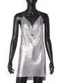 Sparkling silver metallic sequin halter mini dress with deep V-neck for party wear - S / Tops / Silver
