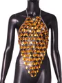 Sexy orange acrylic gemstone halter body chain vest with silver metal links detail. - One Size / Tops / Yellow