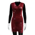 Sexy red rhinestone mesh mini dress with V-neck design for women's summer party night - XS / Tops / Red