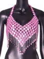 Glamorous pink rhinestone crystal body chain featuring star pendants and tassels. - One Size / Pink