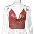 Top halter sexy in paillettes rosse con design a schiena scoperta e scollo a cappuccio - Rosso Arcobaleno