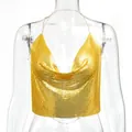 Top sexy con paillettes dorate scollo all'americana schiena scoperta per feste club - Oro