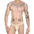 Detailed view of sexy men's silver fishnet tank top with glittering rhinestones - One Size / Tops / 67cm Length / White
