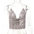Crop top sexy con scollo all'americana, paillettes metalliche e stampa pelle di serpente - Stampa serpente