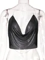 Top all'americana sexy in paillettes metalliche nere con design a catena - Polished Black