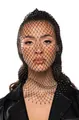 Vista dettagliata di una maschera a rete nera con decorazioni in strass scintillanti. - Taglia unica / Nero