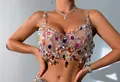 Sexy rhinestone body chain with colorful sequins for nightclub and stage performance costume - Tops / Silver