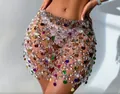 Sexy hollow rhinestone body chain skirt with colorful sequins for stage performance - Bottoms / Silver