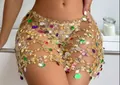 Sexy hollow gold body chain with colorful sequins for nightclub stage wear - Bottoms / Gold