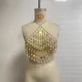 Sexy nightclub halter body chain with iridescent sequins and water-drop pearl beads - One Size / Colorful