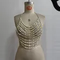 Top de bikini de perlas multicapa para fiestas en la playa y discotecas en blanco y amarillo - Talla única / Tops / Blanco