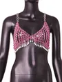 Detail of pink crystal beaded halter top with elegant pearl fringe accents - One Size / Tops / Pink