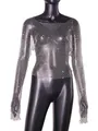 Detailed close-up showing shimmering rhinestone embellishments on sexy mesh top - Dyeing Silver