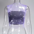 Close-up of purple fishnet tank top with sparkling rhinestones for nightclub party wear - XS / Top (Round Neck) / Purple