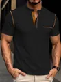 Polo Henley negro para hombre con costuras en contraste naranja y tejido transpirable - S / Tops / Negro