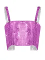 Sparkling pink rhinestone mesh camisole top with silver crystal straps for women, Y2K style - Rose Red
