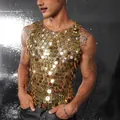 Herren Retro Gold Pailletten Netzweste mit aufwendiger handgefertigter Verzierung - S / Oberteile / Gold