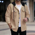 Giacca pesante in jacquard con cappuccio per uomo con maniche a contrasto e tasche - Taglia S / Top / Kaki