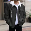 Giacca da uomo in jacquard pesante con cappuccio bianco a contrasto e bottoni frontali - Taglia S / Top / Nero