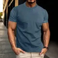 Close-up of men's quick-dry athletic T-shirt with breathable seersucker fabric - Navy Blue