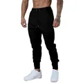 Vista detallada de pantalones de chándal negros para hombre para entrenamiento y gimnasio. - Negro