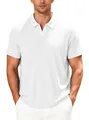 Men's white textured ribbed knit polo shirt with V-neck collar for summer casual wear. - S / Tops / White