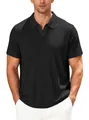 Men's casual black short sleeve polo shirt in breathable striped jacquard fabric - S / Tops / Black