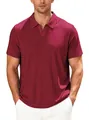 Men's breathable casual terry jacquard striped short sleeve polo shirt in deep red - S / Tops / Burgundy