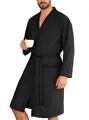 Soft men's black long-sleeved jacquard bathrobe with belt, elegant plain home wear - M / Tops / Black