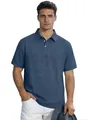 Breathable men's blue linen-textured polo shirt with short sleeves and lapel collar - S / Tops / Navy Blue