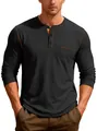 T-shirt Henley noir à manches longues pour hommes avec coutures orange et poche - S / Hauts / Noir (DF-16)