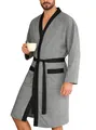 Comfortable men's long jacquard robe in grey with elegant black trim and tie belt. - M / Tops / Gray